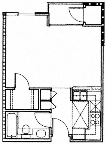 0 Bed 1 Bath Floor Plan at Ashton Towers, Los Angeles, California